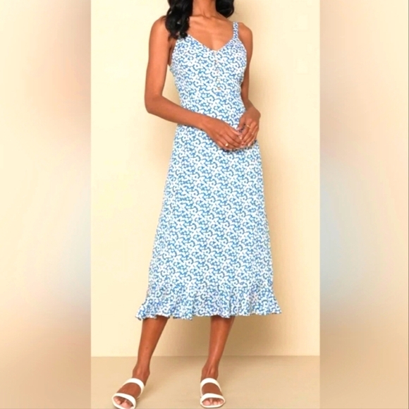 Lulus Dresses & Skirts - Lulu's Blue and White Ruffled Midi Sundress SIZE:L